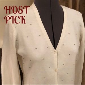 Liz Claiborne Silver Bugle Beaded Ivory Cardigan Size SP